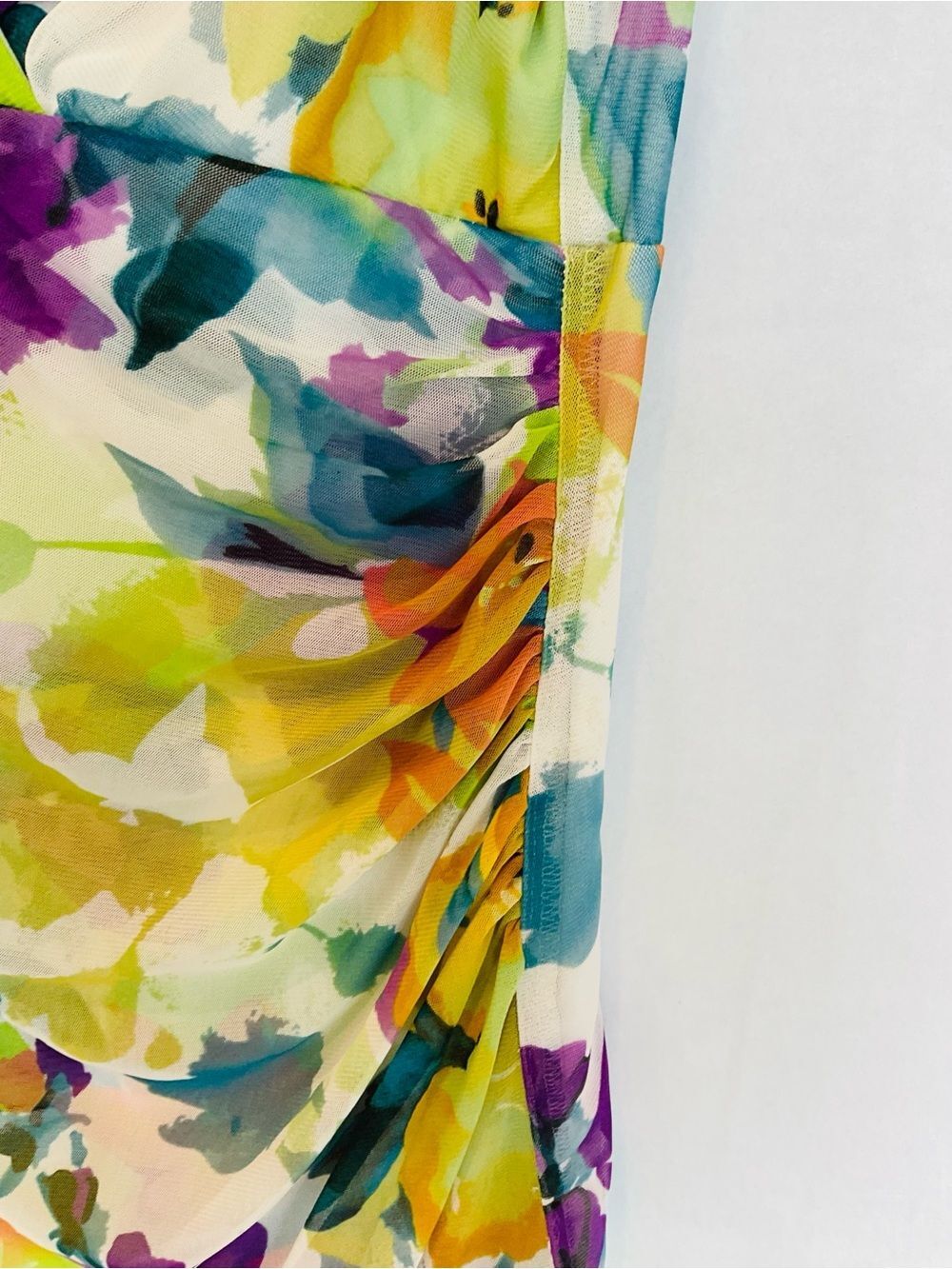 London Times Floral Watercolor Sheath Dress Sz 10 Ruched V-Neck Cap Sleeve Multi - Picture 3 of 12